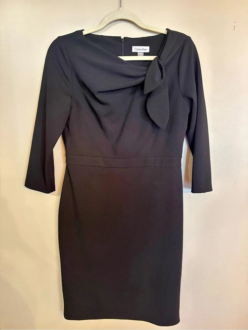 Calvin Klein Bow Neck 3/4 Sleeve Sheath Dress Black Size 8